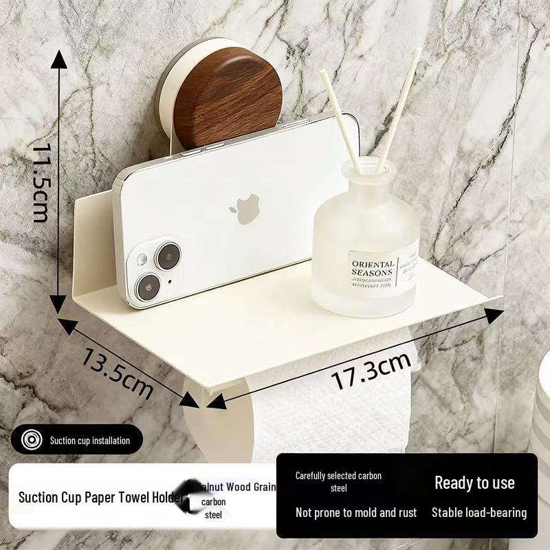 Walnut Wood Wall-Mounted Chinese-Style Bathroom Shelf with Punch-Free Suction Cups 17cm