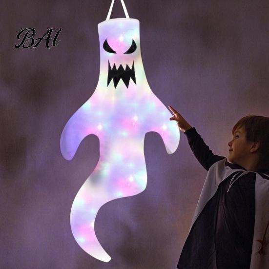 Festival Party Supplies 47 Inch Halloween Hanging Ghost Windsock with LED Lights, Luminous Flying Ghosts Knitted Fabric Flag Wind Socks for