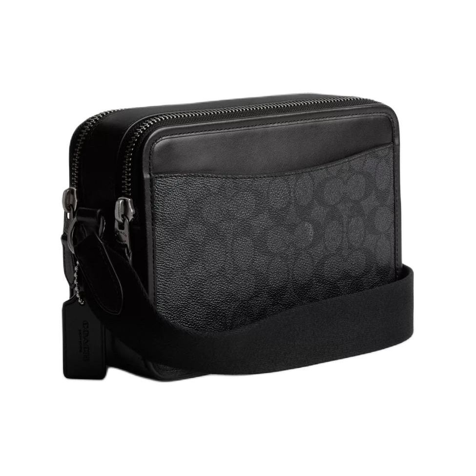 Coach Charter 24 Logo Double Zipper Closure Coated Canvas Crossbody Bag Medium Women Crossbody Bag Charcoal CP136-A5F