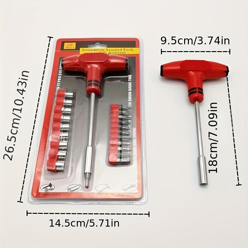 22Pc manual screwdriver set, multi-functional T-handle wrench set, hexagonal sleeve alloy steel, mixed colors, to be assembled.