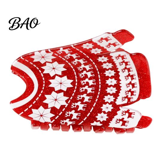 Exquisite Gift for Friends Christmas Hair Claw Clip Women, Acrylic Festive Accessories with Elk Santa Snowflake Durable Clips Patterns, Non