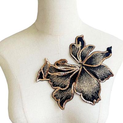 1PC Kleid Zubehör Tasche Dekor Blume Streifen Pailletten Blume Stickerei Patches DIY Nähen