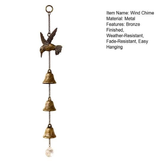Crystal Sun Catchers Vintage Hummingbird Wind Chime, Metal Hanging Ornament with Bells & Pastoral Style Ornaments Suncatcher, Rustic Garden Decor for