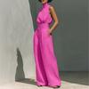 Womens 2026 Casual Solid Color Sleeveless High-Waist Straight Leg Pant Set Elegant Office Wear