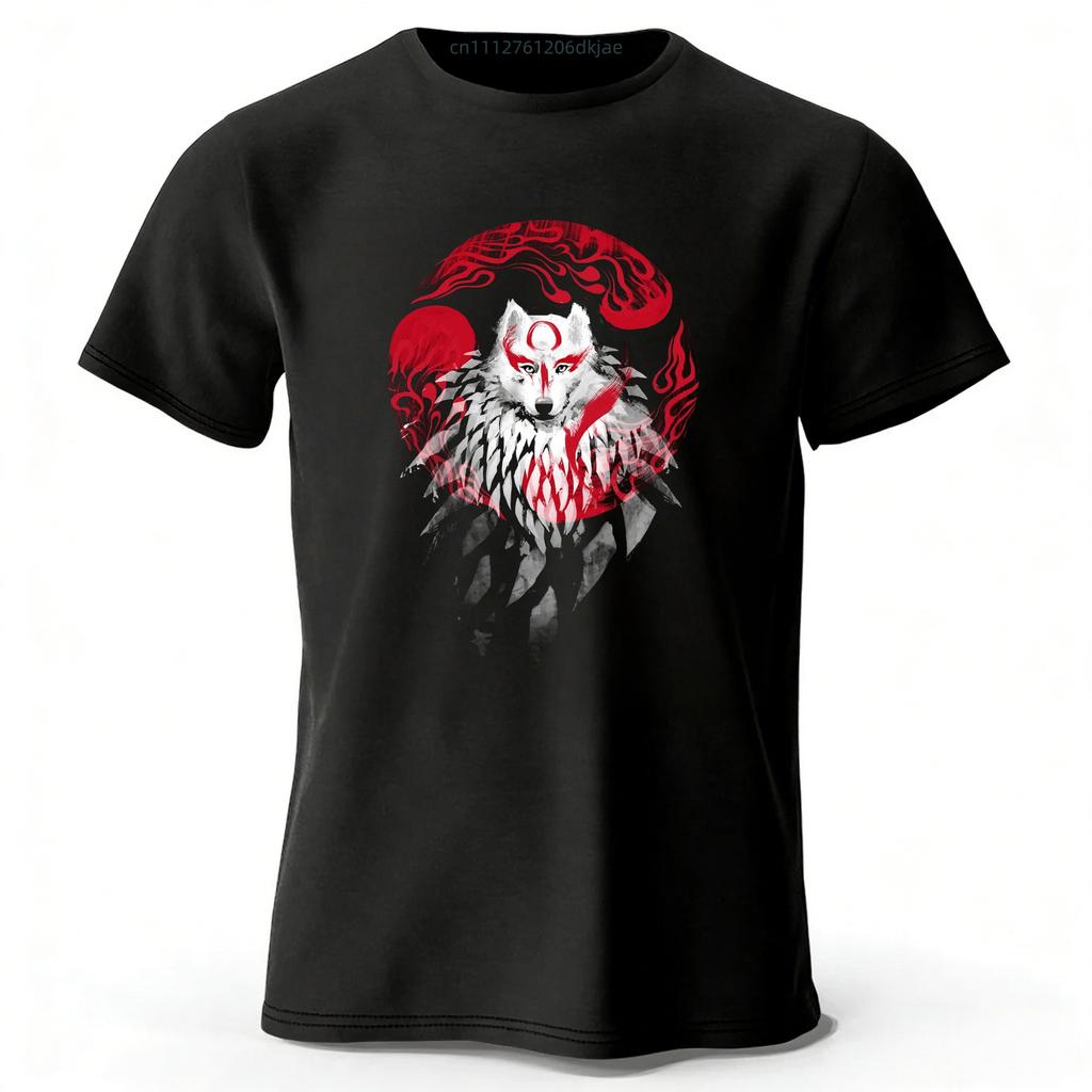 SpringSummer New Mythical White Wolf Cotton Short Sleeved Mens Street Casual Trendy Tshirt Large Loose Comfortable Top