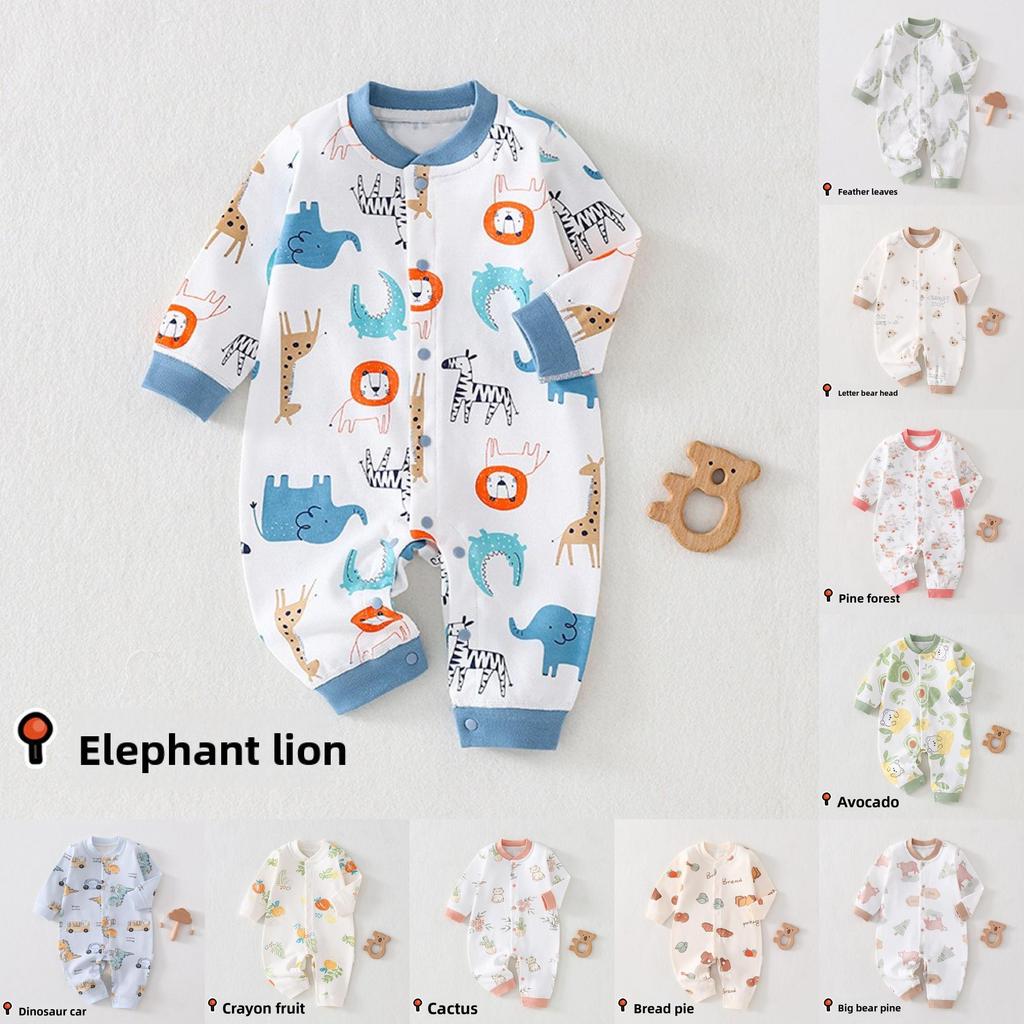 Baby Cotton Long Sleeve Romper With Snap Closure For Newborn Infants