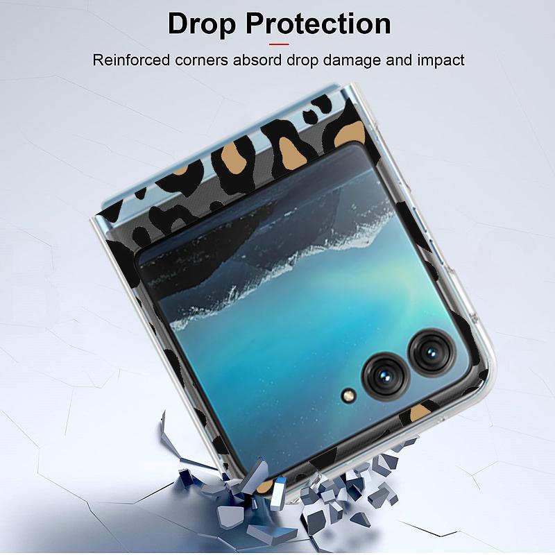 Clear Leopard Pattern Hard PC Folding Phone Case For Motorola Razr40 Razr50 Razr 50 40 Ultra Transparent Shockproof Bumper Cover