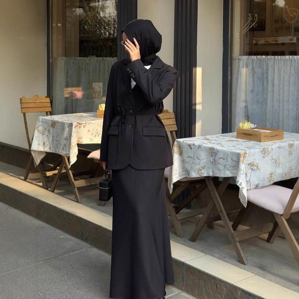 Set Jachetă cu Mânecă Lungă și Fustă cu Cordon în Talie pentru Femei Toamnă 2025