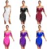 Costum de Performanță Dans Latin Feminin Cha Cha Tango Decupat Spate Gol Bretele Subțiri Franjuri Strălucitoare Strass Rochie