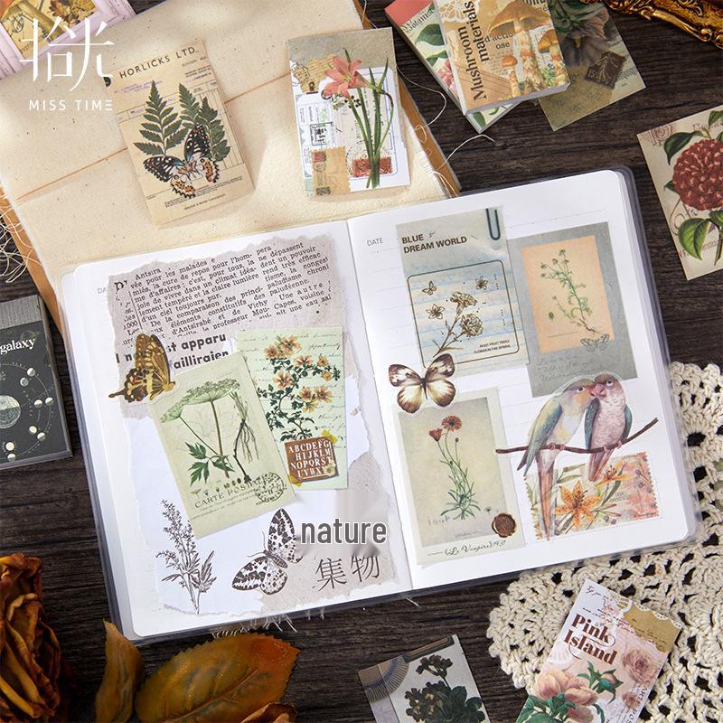 Serene Time Series Bean Sticker Book: Retro Collage DIY Tent Decorations, 50 Sheets, 6 Styles