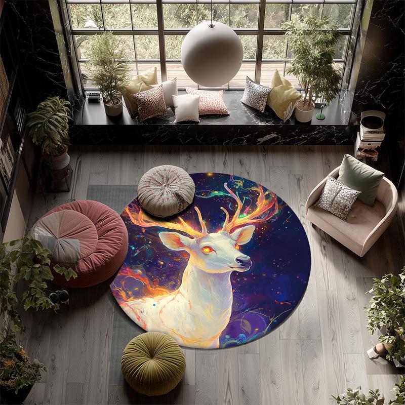 Colorful Deer,Round Area Rug,Carpet Rug for Living Room Bedroom Sofa Playroom Decor,Non-slip Floor Mat