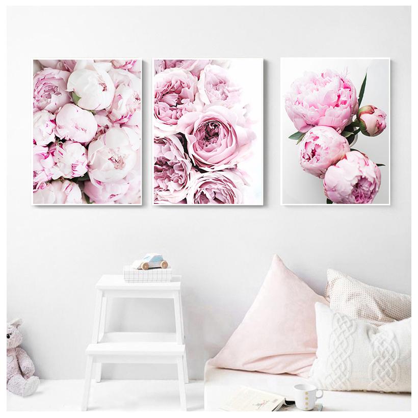 Nordic Minimalist Posters and Prints Pink Peony Flower Kids Room Decor Canvas Painting Wall Art Picture for Living Room No Frame