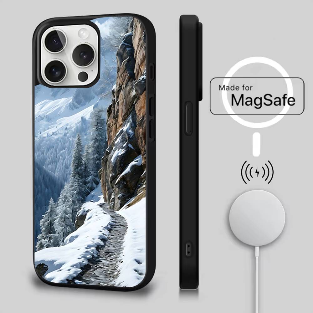 Snow Mountain Road Landscape Case For iPhone 17,16,15,14,13,12,11,Pro,Max,Plus,Mini,SE4,E Magnetic Magsafe Wireless Charging