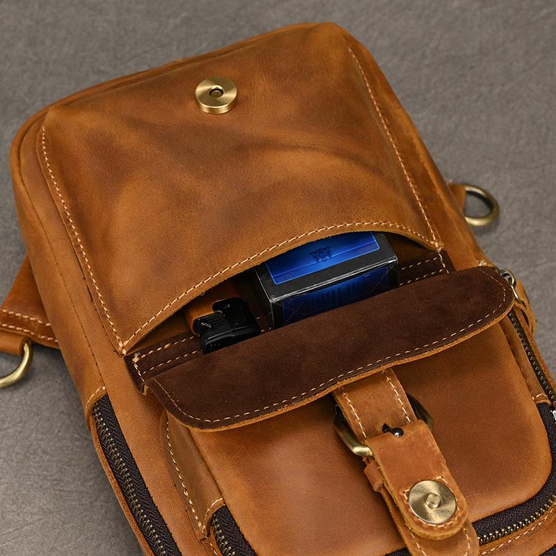 Crazy Horse Leather Men Chest Bag Casual Top Layer Cowhide New Pattern Men's Crossbody Bag Single Shoulder Bagpack Male Designer
