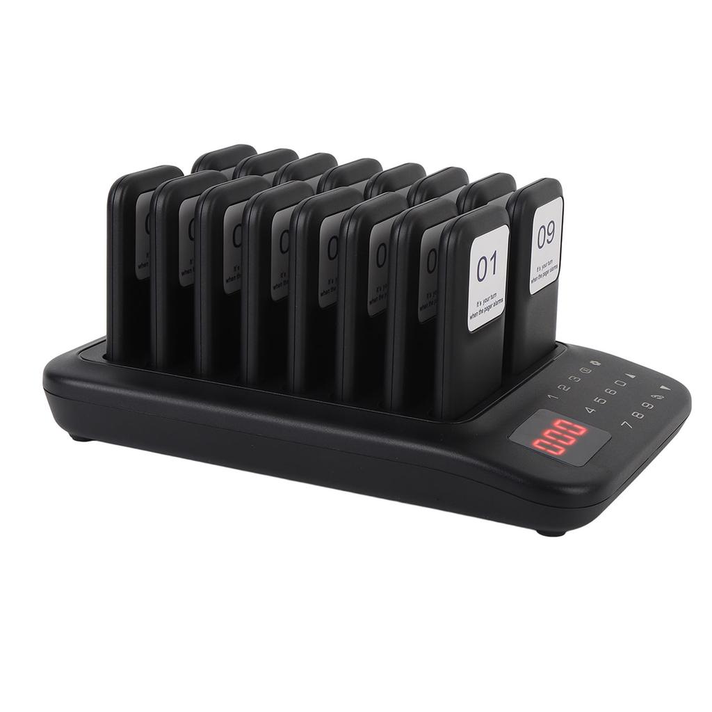 Restaurant Pager System 1 to 16 Vibration Buzzer Flashing Modes 433.92MHz 500m 999s Wireless Calling System Food Buzzer