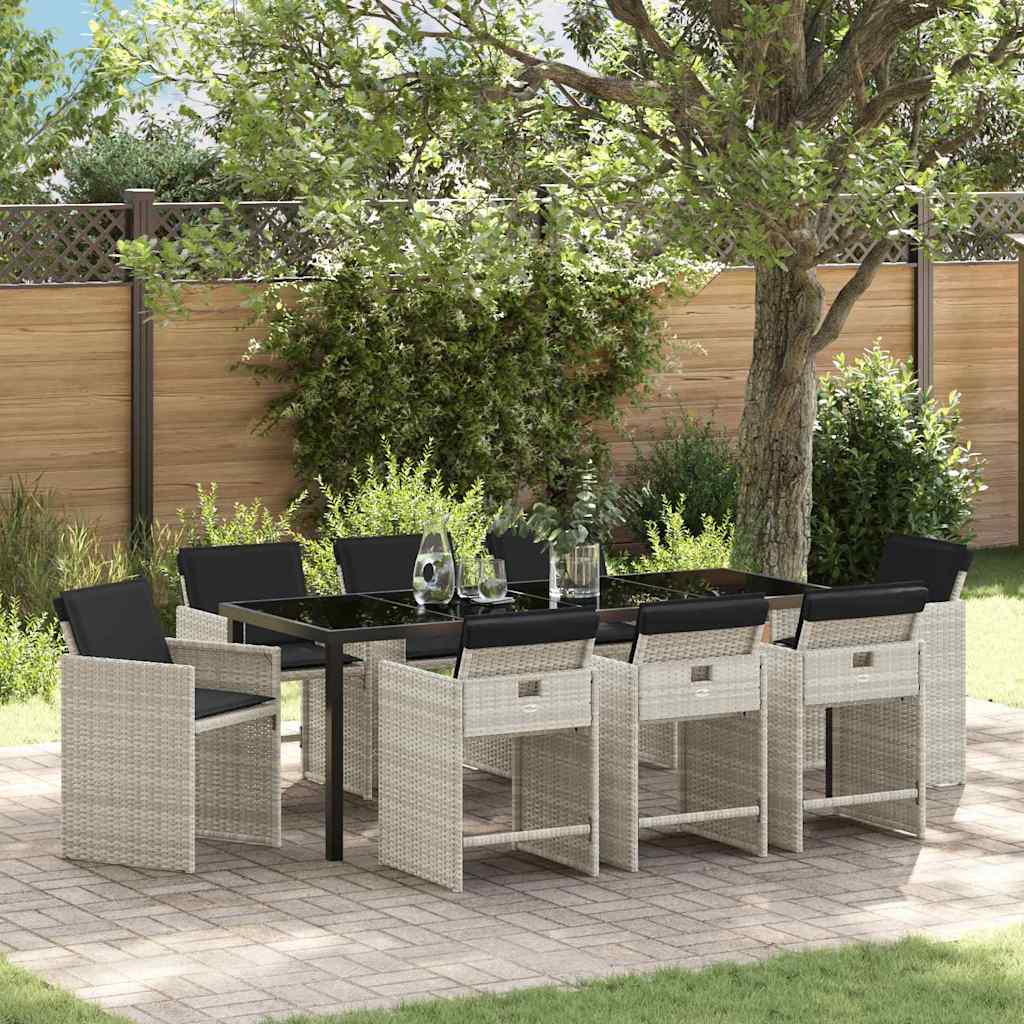 Garden Dining Set with Cushions 9 pcs Light Grey Poly Rattan