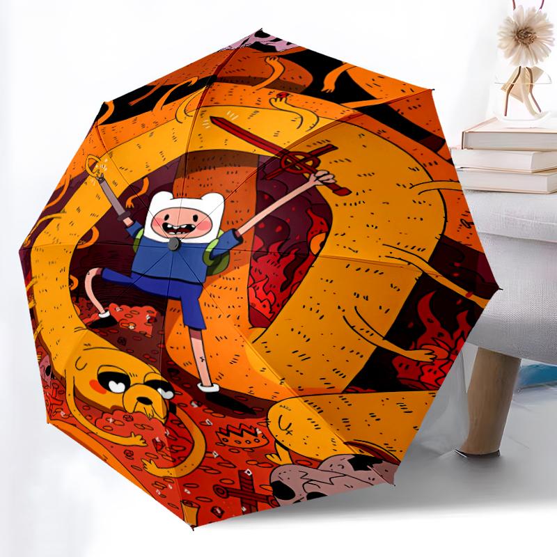 Adventure Time Print Automatic Umbrella, 8 Rib Iron Frame, Plastic Handle, Suitable for Outdoor Travel &Daily , Ideal Gift