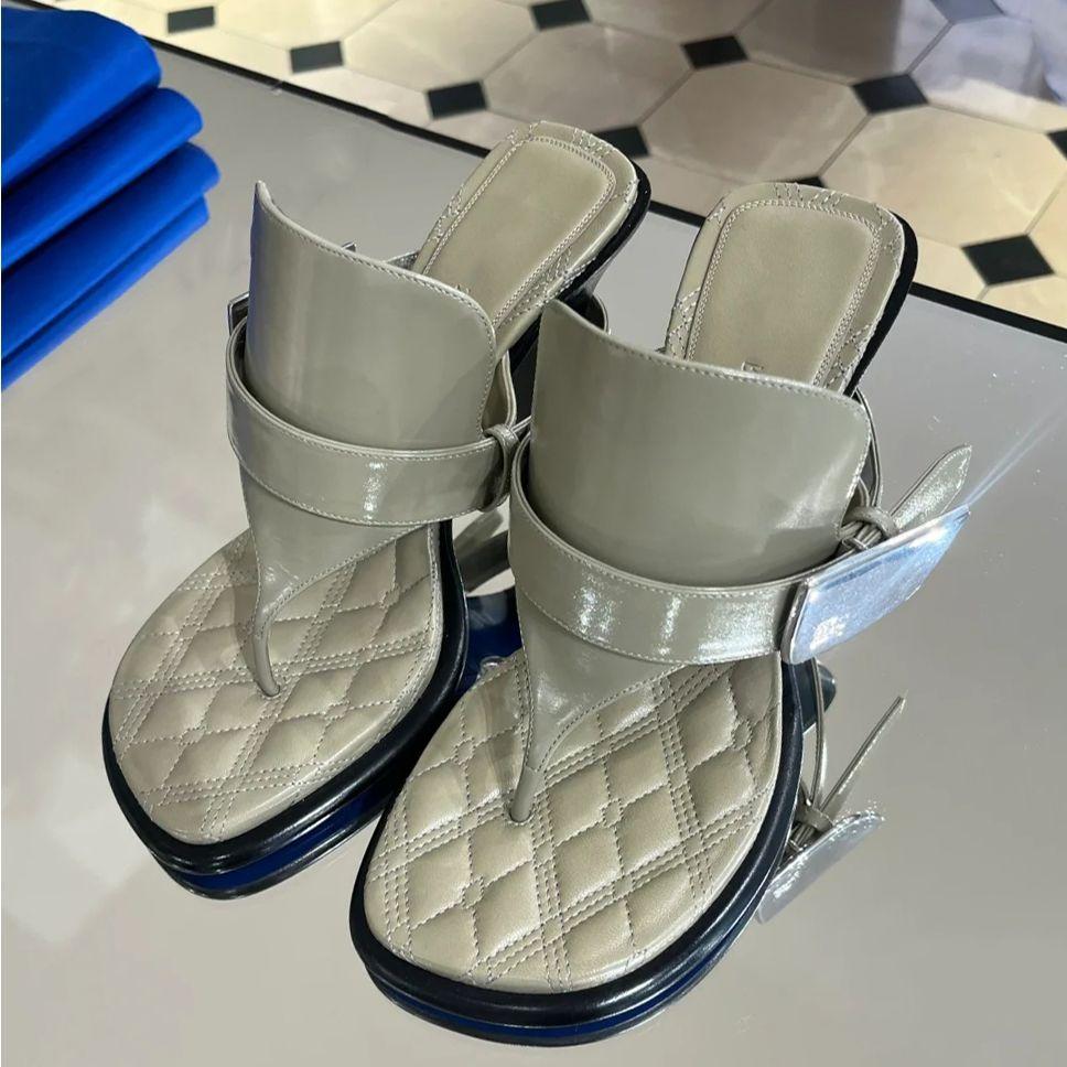 Fashion Generous Head High Heels Women's 2025 New Thick Heel Flip-flops Thick Heel Black Tea Green Rear Strap Slippers