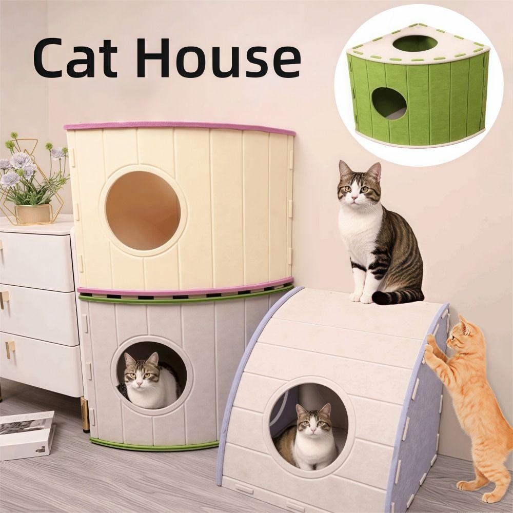 Fan-shaped Cat House Stackable Cat Castle Japanese Style Cat Scratching Board  Cat Furniture