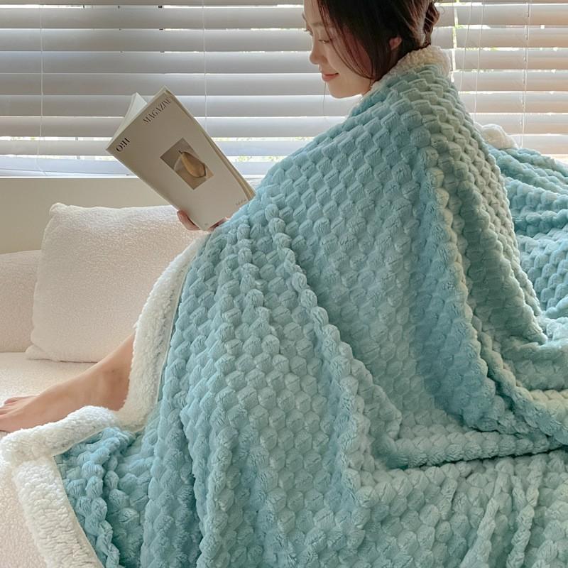 Thick Winter Fleece Blanket With Chenille Texture Solid Color Double-Layer Throw Bed Sofa Ultra Soft Warm Plush