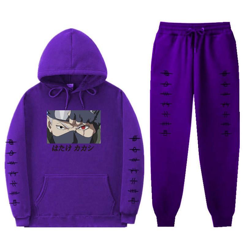 Anime Naruto Kakashi Sharingan Hooded Fleece-lined Unisex Sweatshirt Set Winter Casual Wear
