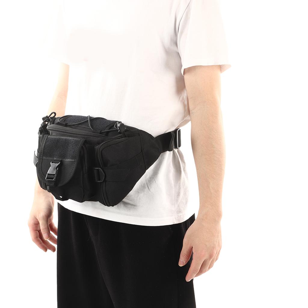 Multifunctional Fanny Pack Oxford Cloth Nylon Multi Pocketed Waist Bag for Camping Hiking Riding Traveling Black