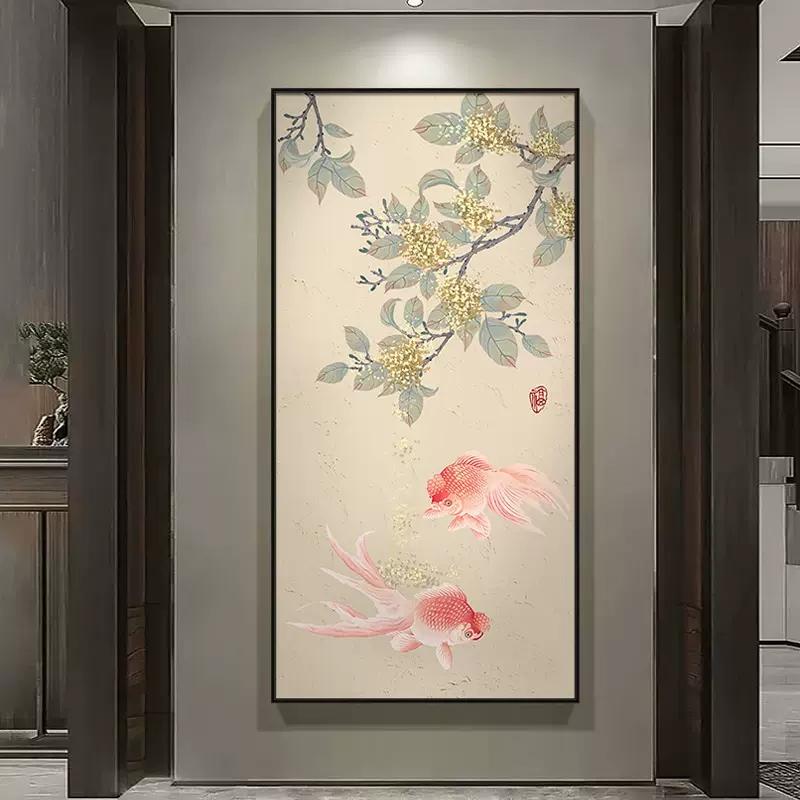 

Хурма в китайском стиле, подразумевающая удачу, плакаты с изображением карпа, пасторальная картина на холсте, настенные принты, картина, домашний декор для комнаты 60x120cm No Framed