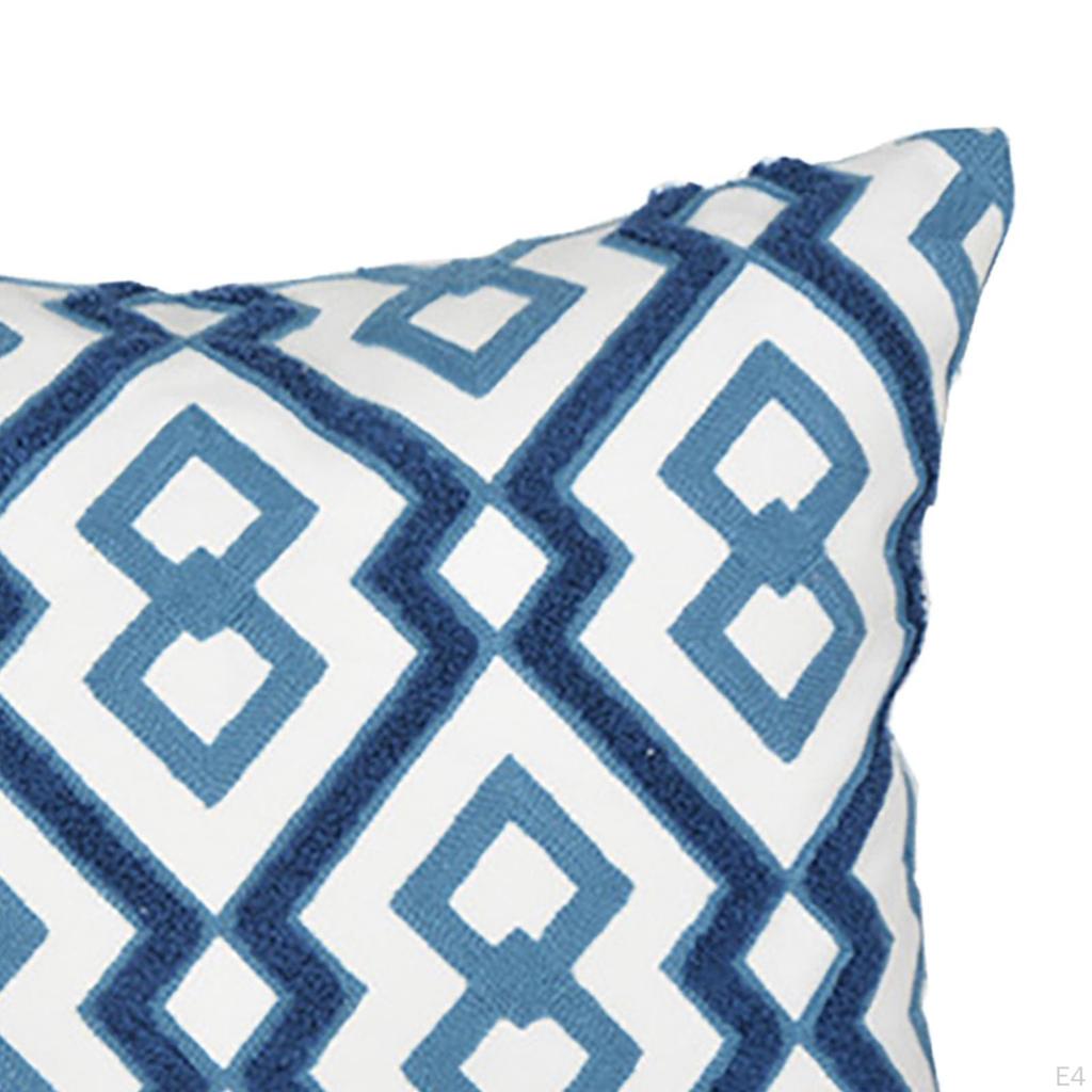 Embroidered Pillow Cover Throw Square Invisible Zip Geometric Cushion for Sofa Office Bedroom