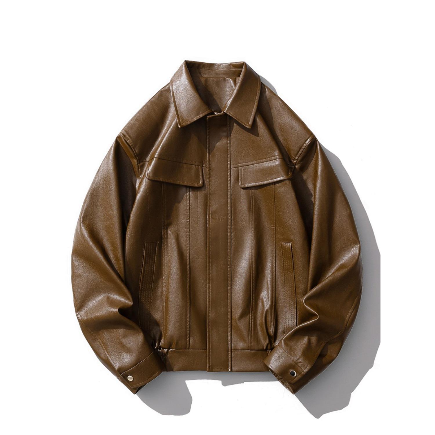 

Hong Kong Style Retro Men s PU Leather Motorcycle Jacket 2XL (145-155 jin) кавовий