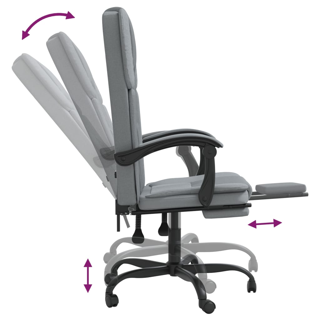 Office Chair with Reclining Function Light Grey Fabric