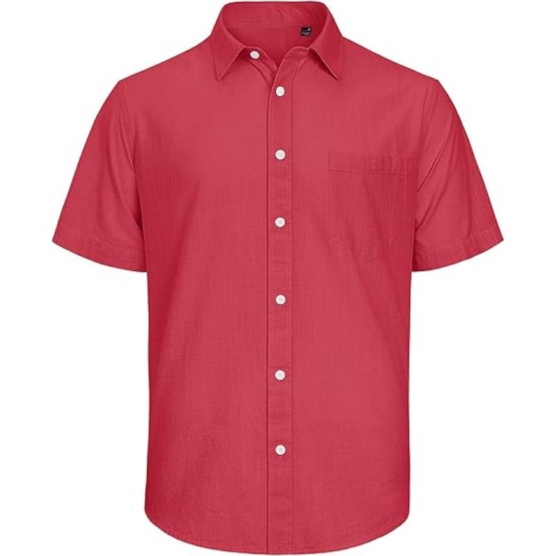 Polyester Fiber Men's Short Sleeved Shirt Casual Lightweight Button Up Shirt Beach Vacation Summer Top with Pocket
