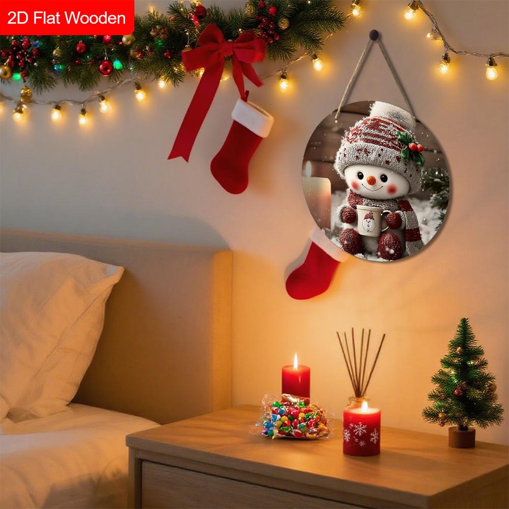 Warm Winter Wooden Christmas Sign - Unique Figurine Ornaments with Adorable Snowman Pattern - Ideal for Front Door, Yard, Porch, Wall Decor