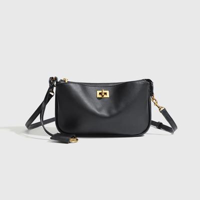 Autumn/Winter Top Layer French Underarm Bag Women's Lock Small Square Bag Single Shoulder Crossbody Baguette Bag