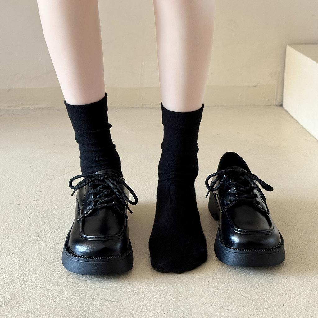 Height-increasing thick-soled lace-up small leather shoes 2025 spring new autumn and winter retro British style lazy one-pedal loafers