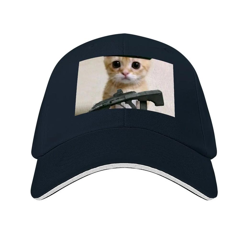 Cat With Uzi Gun Baseball Cap Bobble Hat Sun Cap Custom Cap Gentleman Hat Men Luxury Brand Womens