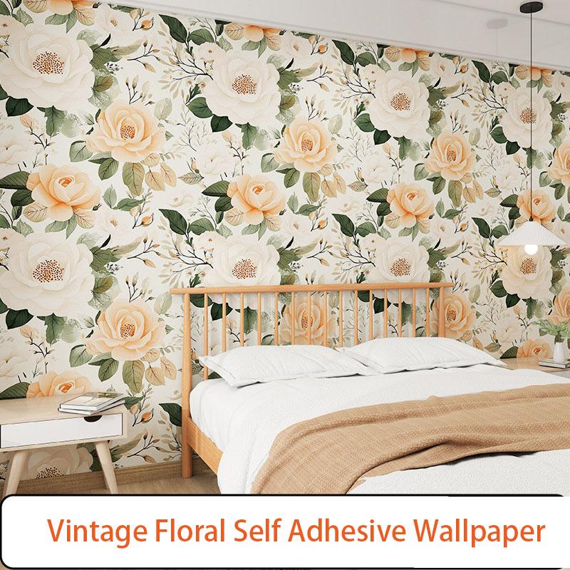Vintage Blumen selbstklebende Tapete Aluminiumfolien-Rückseite Wasserdicht Abziehbar und Aufklebbar Wandaufkleber für Wohnzimmer Küche Badezimmer Heimdekoration