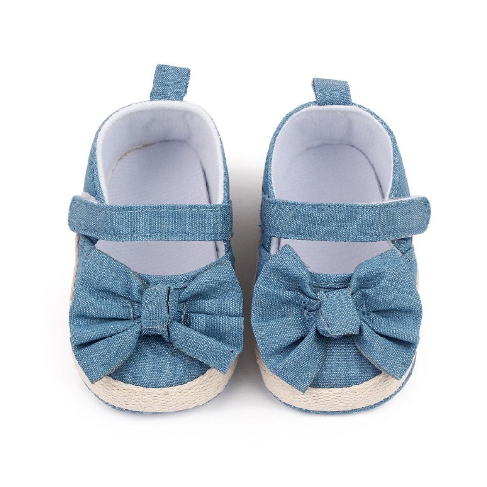1 Pair 0-18 Months New Baby Girl Bow Canvas Shoes Anti Slip Toddler Shoes