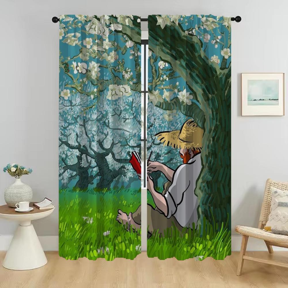 

Set Of 2 Curtains Camera Van Gogh Living Room Curtain Halloween Decoration Shades Home Interior Partition Darkening Made Polyester Window Treatment W100*H130(CM)-Grommet top&2PCS