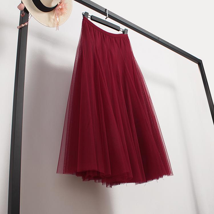 Women's High-End Mesh Pleated Midi Skirt - Summer Slimming Big Swing Tulle Skirt