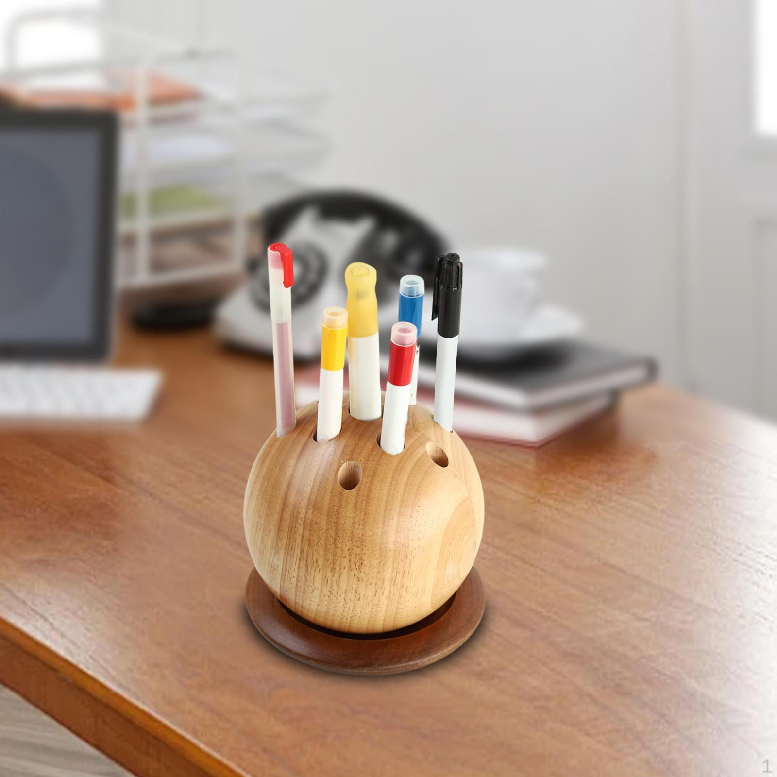 

Wooden Spherical Pen Holder with Holes Gift Ornament Organization Multifunctional Stationery