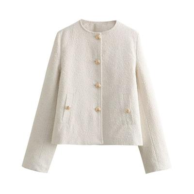 2026 Womens Street Fashion Textured Short Coat Solid Color Casual Outerwear