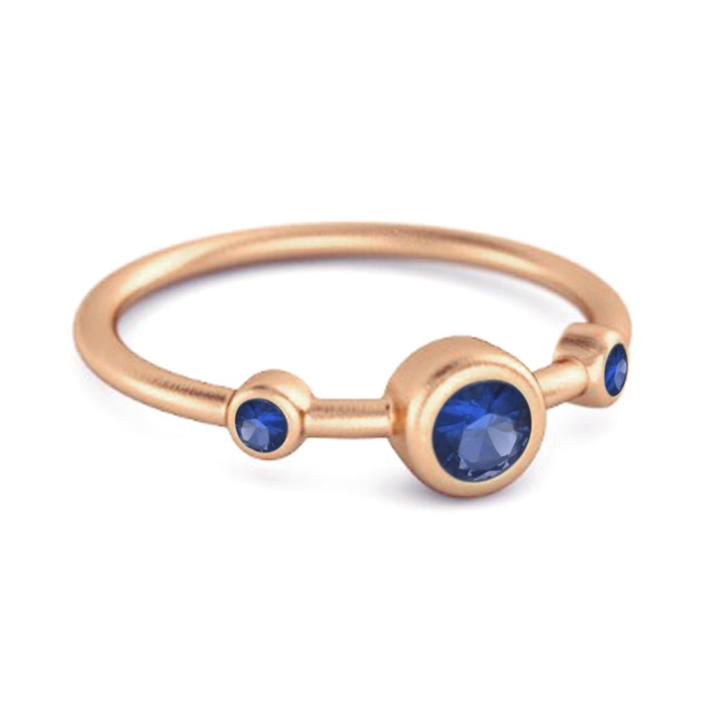 Blauer Saphir Ring mit Zargenfassung - 925 Sterling Silber Roségold Vergoldet