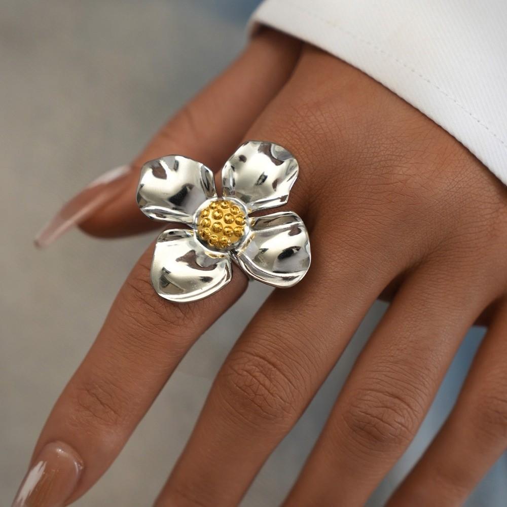 Stainless Steel Oversized Flower Rings Exaggerated Finger Ring  Party Favors