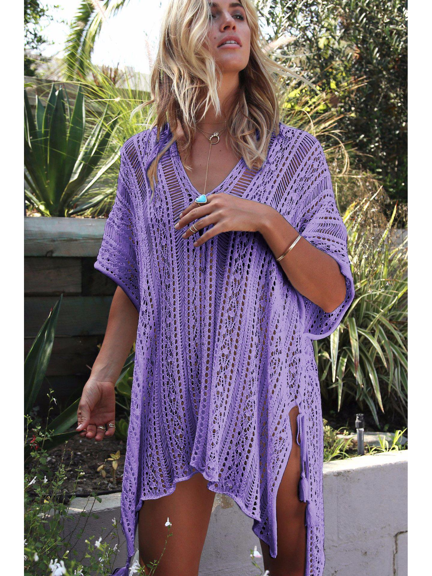 Вязаное Ажурное Свободное Пляжное Парео - Женская Сексуальная Куртка для Защиты от Солнца One Size