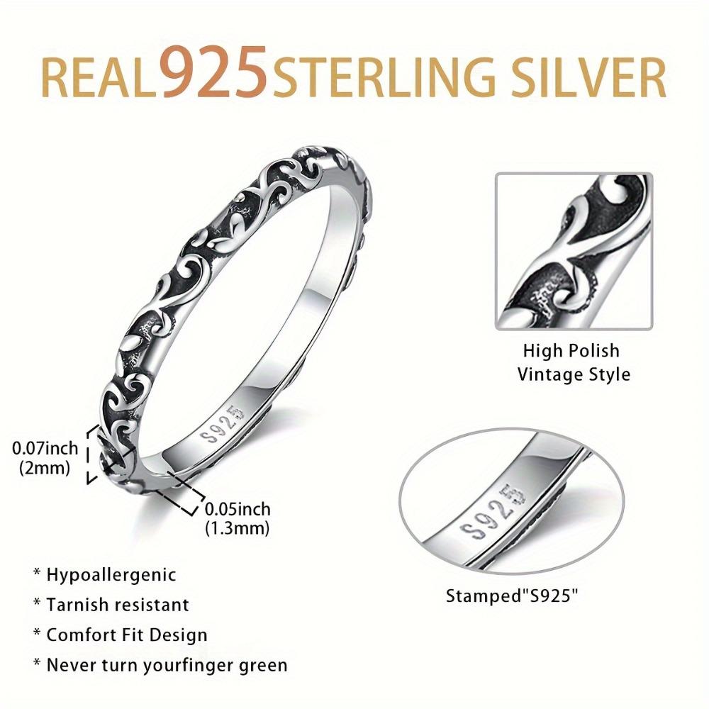 Vintage S925 Sterling Silver Wine Pattern Rings for Women Personalized Classic Dark Style Engraved Rings Party Jewelry Gifts