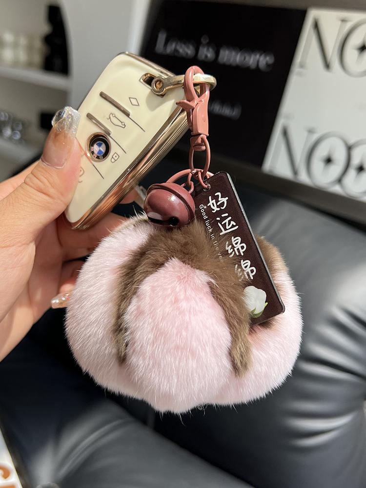 Cute Rabbit Fur Cotton Bolls Keychain Car KeyRing Pendant Plush School Bag Pendant Gift Kawaii Backpack Keychains Accessories