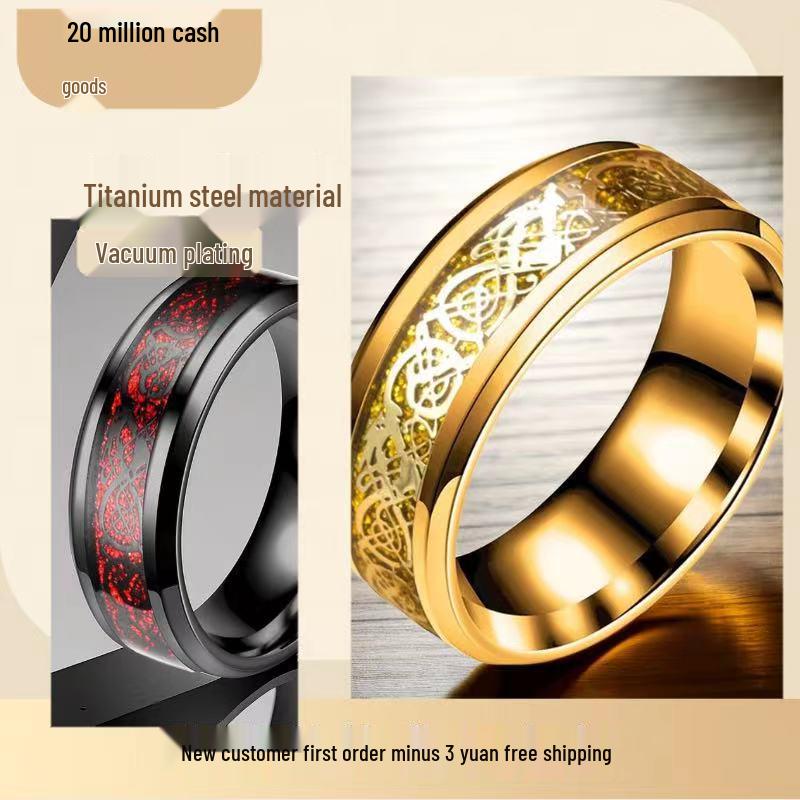 Prsten z titanové oceli s dračím vzorem v evropském a americkém stylu - Odolný, nevybledávající šperk z nerezové oceli