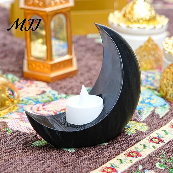 Eid Mubarak Table Decor Crescent Moon LED Candle, Decorative Electronic Candle for Al-Fitr Home Ramadan Decorations Decor, Battery Operated Flameless