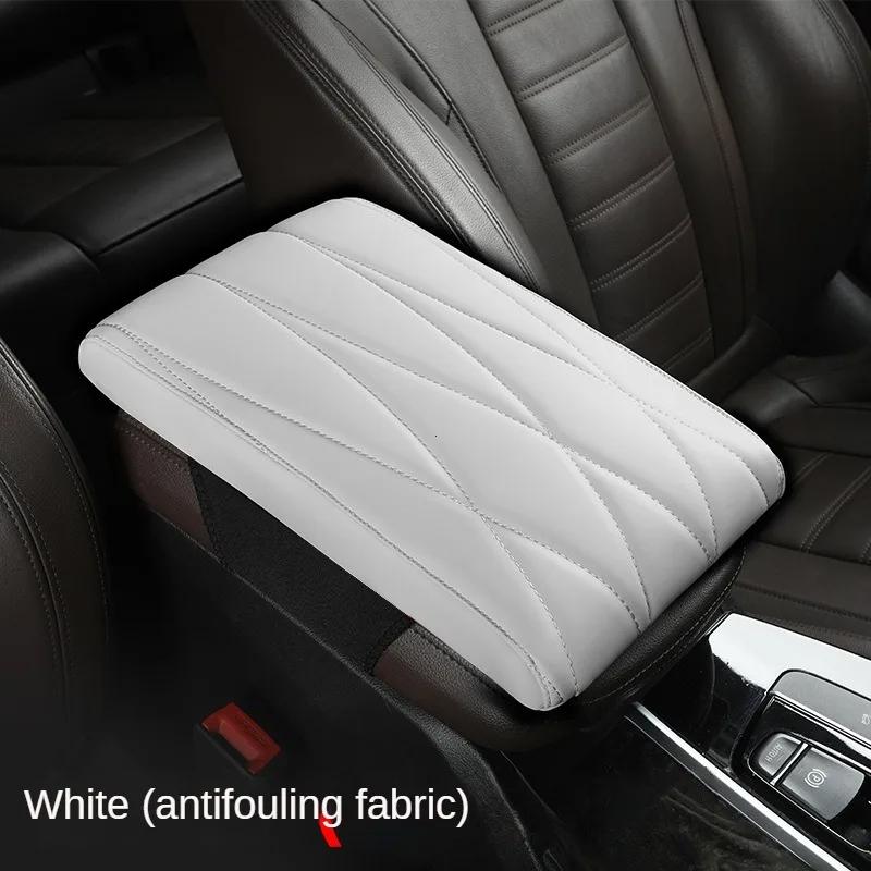 Napa Leather Memory Foam Car Armrest Mat Booster Console Universal Center Cushion Stripe Rhombus Embroider Armrest Seat Box