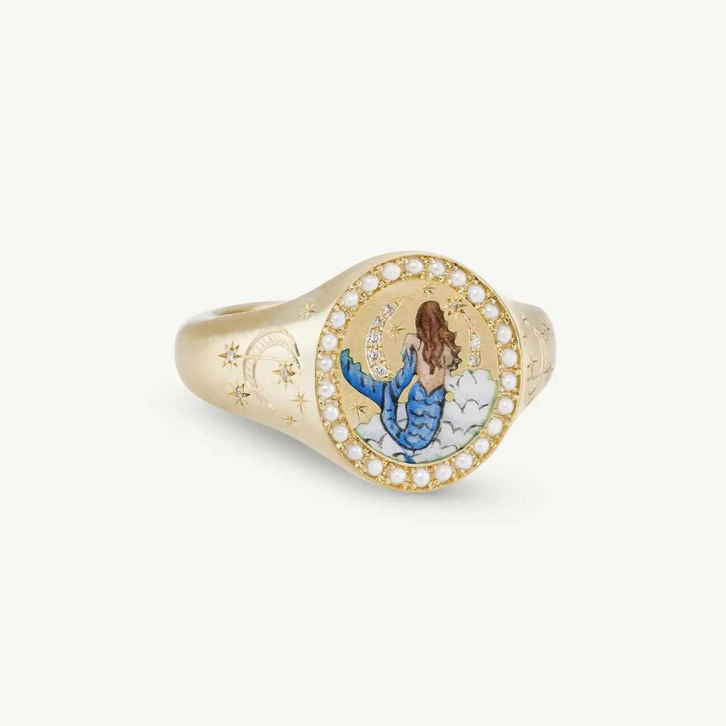 European and American Valentine's Day Lion Mermaid Heart Ring - Stainless Steel with Colorful Vacuum Electroplating